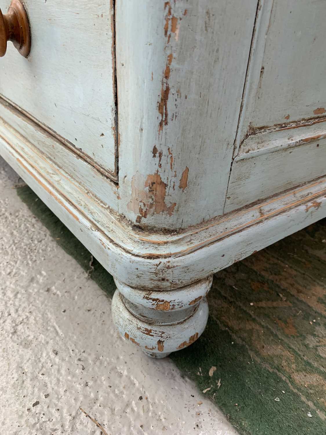 A Victorian painted pine low dresser, with a central panelled door flanked by six drawers, height - Image 9 of 15