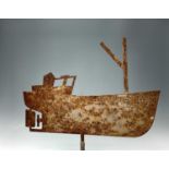 A metal weather vane in the form of a boat, 48 x 51.5cm.Condition report: Lot 248General rusting