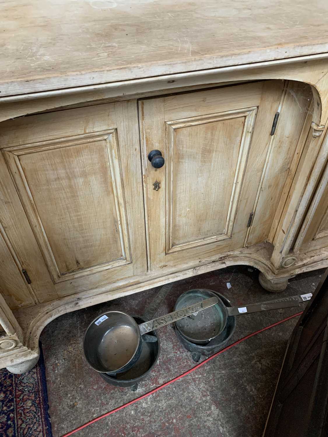 A Cornish pine kitchen dresser, 19th century, of large proportions, with moulded and arcaded frieze, - Image 10 of 17