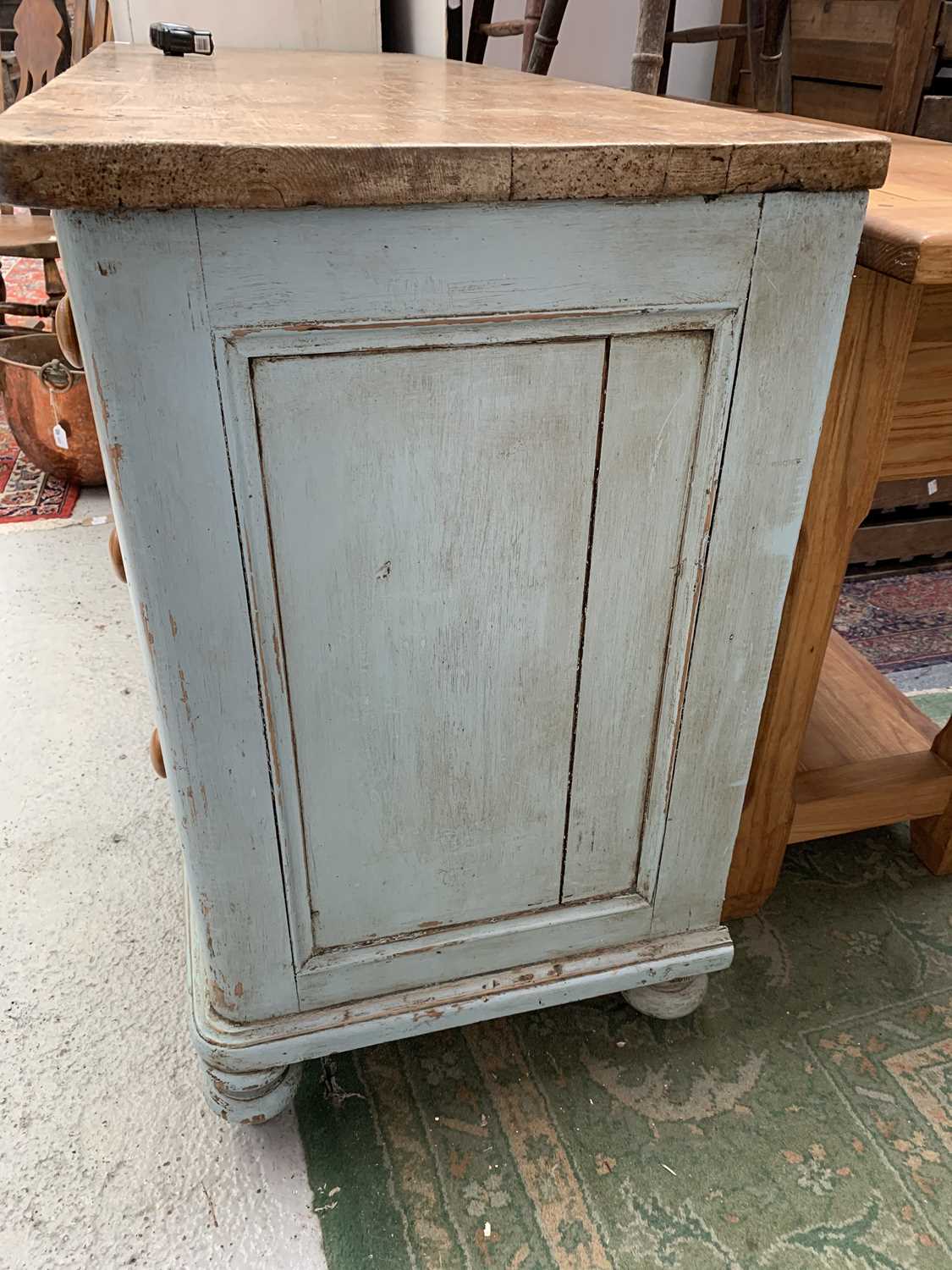 A Victorian painted pine low dresser, with a central panelled door flanked by six drawers, height - Image 15 of 15