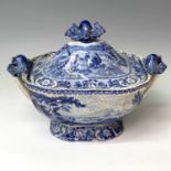 A "Stafford Gallery" series blue and white pottery tureen and cover, height 28cm, width 37cm,