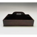A mahogany cutlery box, 19th century, with a central carrying handle and twin sections, height 16cm,