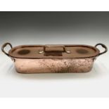 A Victorian copper fish kettle and cover, of heavy gauge, impressed 'A D 8 88' to the cover and