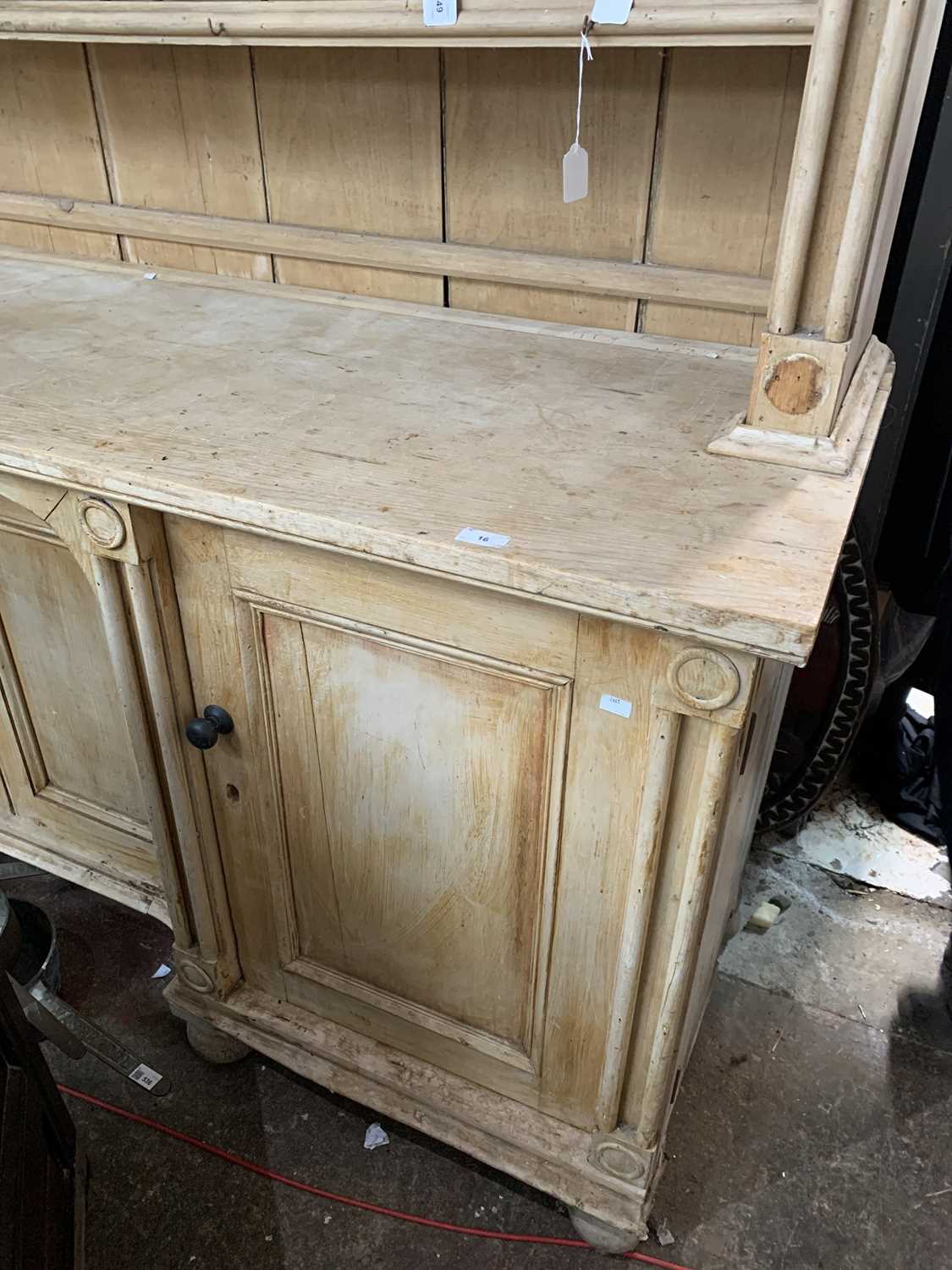 A Cornish pine kitchen dresser, 19th century, of large proportions, with moulded and arcaded frieze, - Image 3 of 17