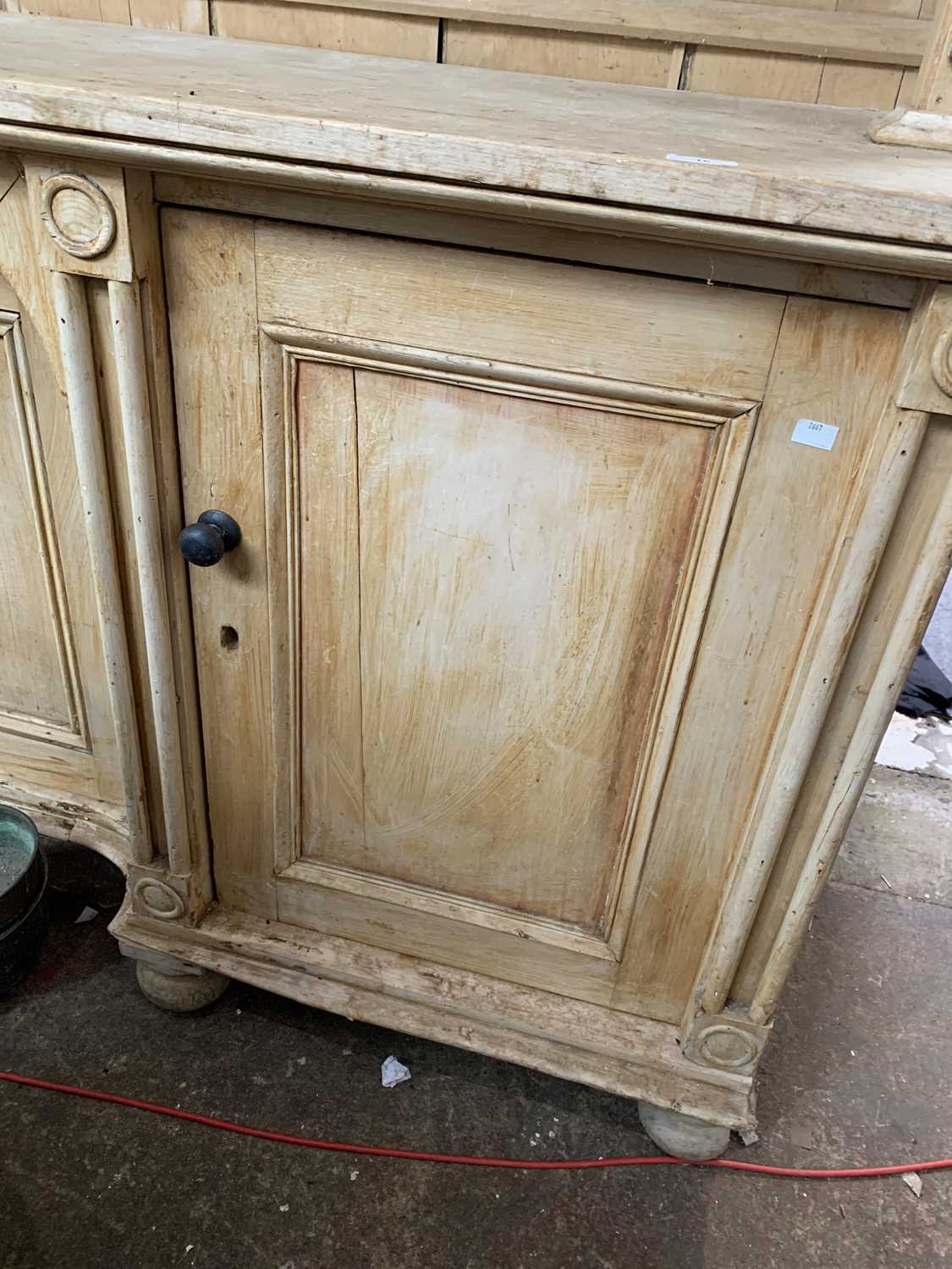 A Cornish pine kitchen dresser, 19th century, of large proportions, with moulded and arcaded frieze, - Image 12 of 17