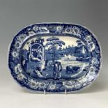 A Staffordshire blue and white printed meat plate, in the Philosopher pattern, circa 1820, 29 x