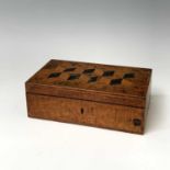 A Victorian burr walnut rectangular box, the cover with a rectangular panel of specimen wood