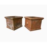 A pair of square terracotta plant pots with scallop shell detail, height 34cm, 40 cm square.