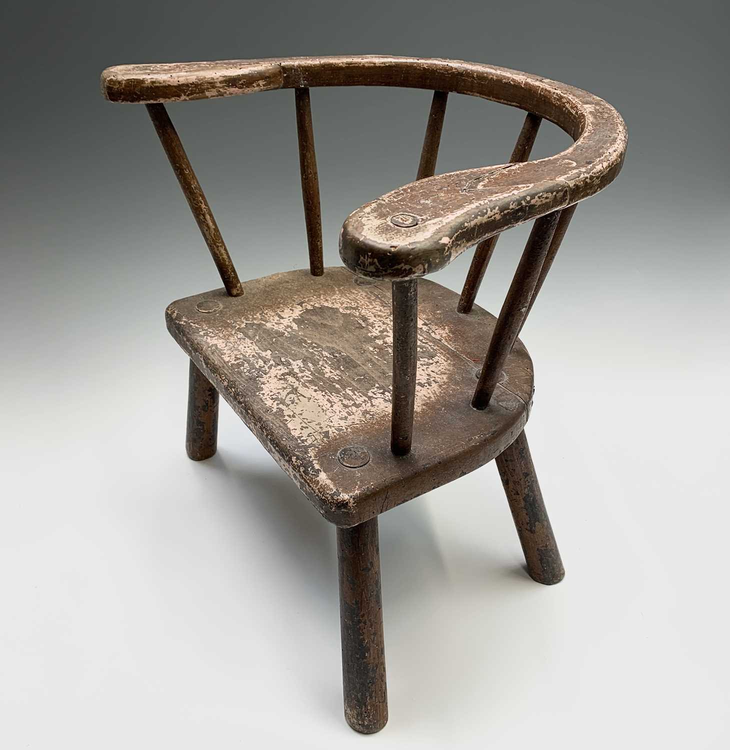 A beech and elm stick back primitive child's chair, 19th century, bearing traces of original - Image 2 of 4