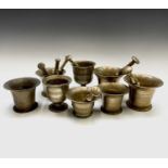 Eight various bronze and brass mortars, 18th/19th century,