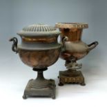 Two 19th century copper tea urns, heights 41 and 39cm.