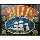 A painted wood panel, entitled 'Ship, Fair Winds Calm Seas, VR 1863', 20th century, 64 x 80cm.