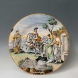 A massive Urbino tin glazed maiolica charger, 19th century or earlier, decorated in polychrome
