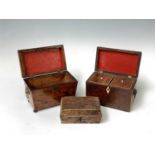 Two George III tea caddies and a small box, size of largest, height 13.5cm, width 19.5cm, depth 11.