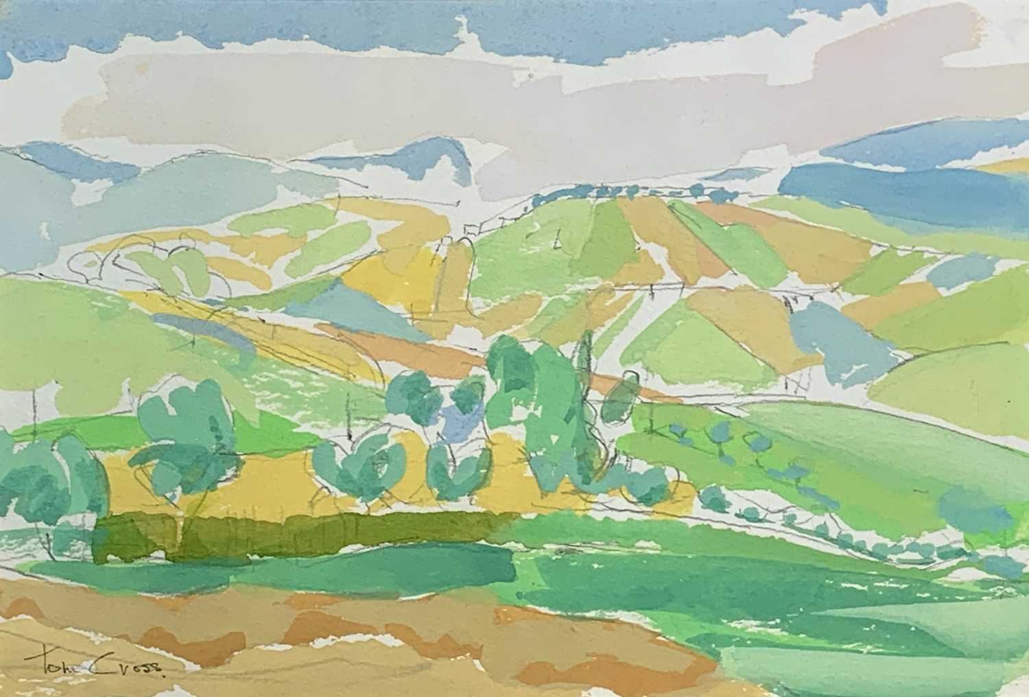 Tom CROSS (1931-2009) Landscape at San Ginesio 1981 Gouache Signed 19 x 28cm