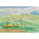 Tom CROSS (1931-2009) Landscape at San Ginesio 1981 Gouache Signed 19 x 28cm