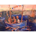 Nicola BEALING (1963) The Blue Boat Oil on board Signed with initials, to verso it is signed,
