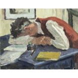 Garlick BARNES (1891-1987)Man Asleep at his DeskOil on canvas Signed41 x 51cm Garlick Barnes 1891-
