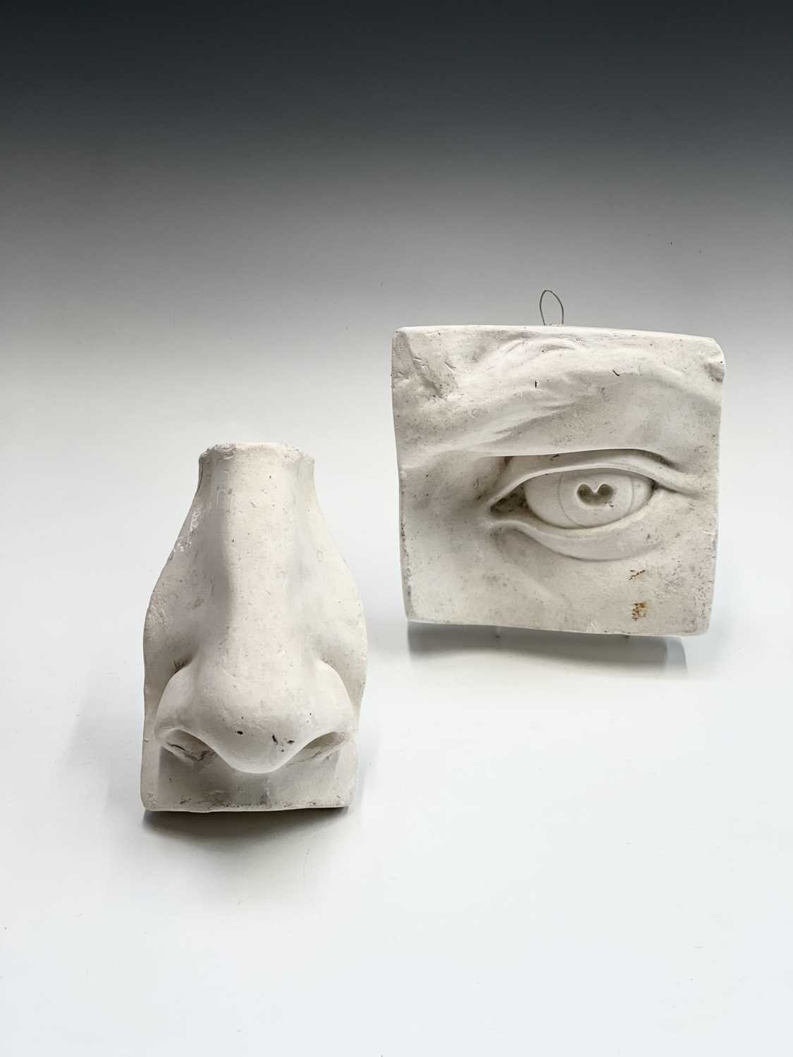 Two plaster moulds, one of an eye the other a noseFrom the estate of Alec Wiles