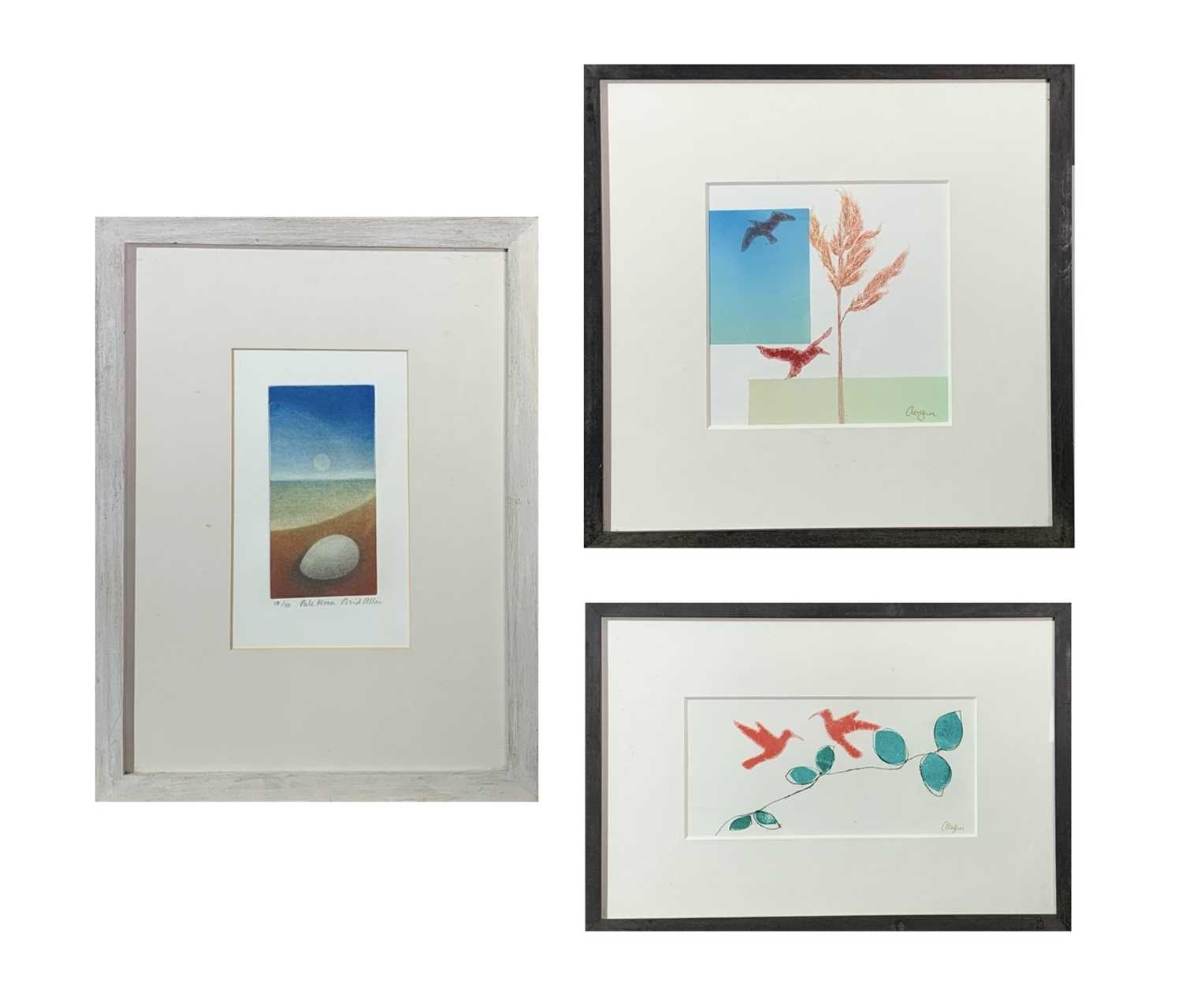 Charlotte MORGAN 'Love Birds' and 'Park Life'Two monoprints Each signed Together with a mezzotint '