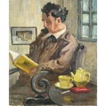 Garlick BARNES (1891-1987)Man Reading Oil on canvas Signed 61 x 51cm Garlick Barnes 1891-1987