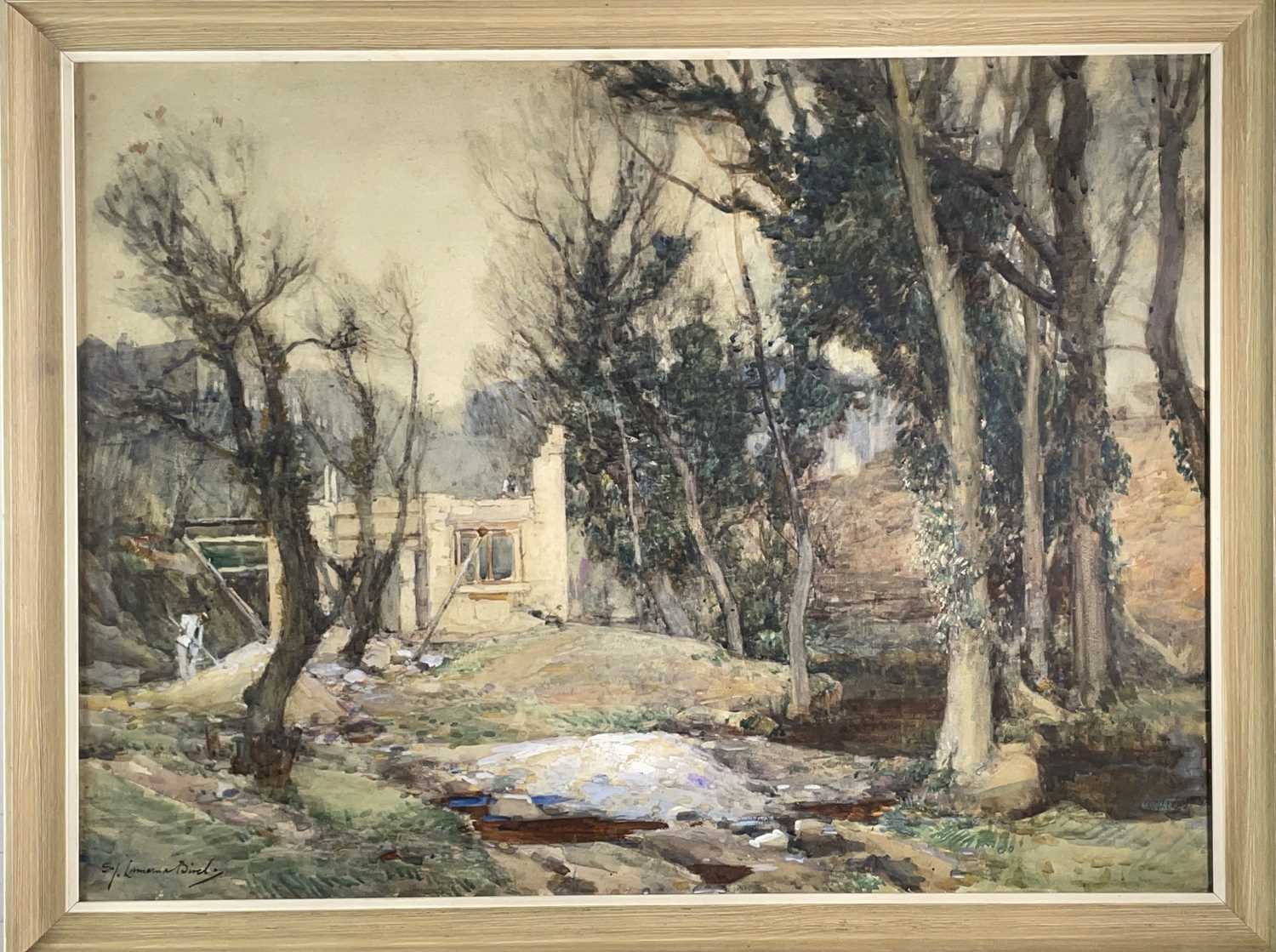 Samuel John Lamorna BIRCH (1869-1955) Building in the valley, Lamorna Watercolour Signed and to - Image 3 of 4