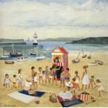 Brenda KING (1934-2011) Punch & Judy, St Ives Oil on board Signed and dated 1984, inscribed to verso