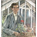 Alec WILES (1924) The Gardener Oil on board Signed, Remnants of Truro Art Society label to verso