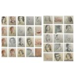 Alec WILES (1924) A collection of his charming characteristic portrait heads. Pencil Together with a