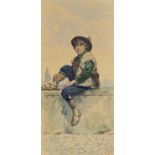 E Vitale Italian Boy Watercolour Signed 31x15cm