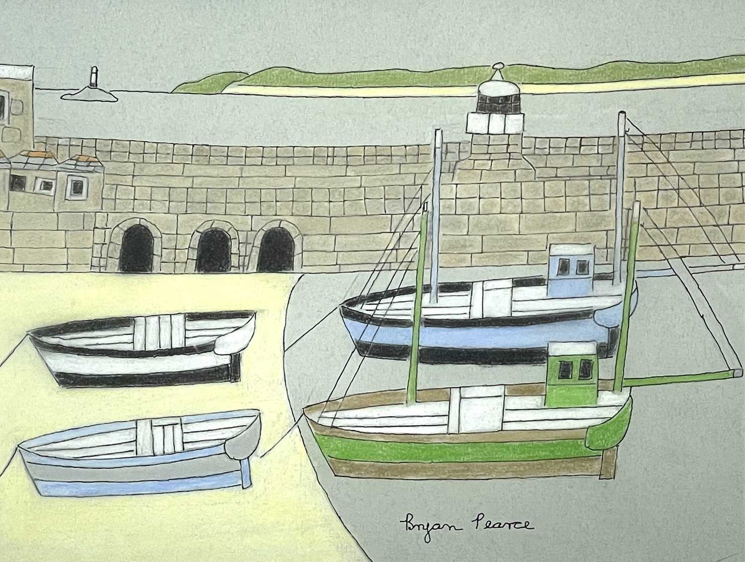 Bryan PEARCE (1929-2006)Four Boats - St Ives Harbour Pastel Signed 24 x 32cmA gift to the vendor