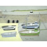 Bryan PEARCE (1929-2006)Four Boats - St Ives Harbour Pastel Signed 24 x 32cmA gift to the vendor