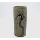A David LEACH (1911-2005) Lowerdown square section vase with weeping willow tenmoku resist brushwork