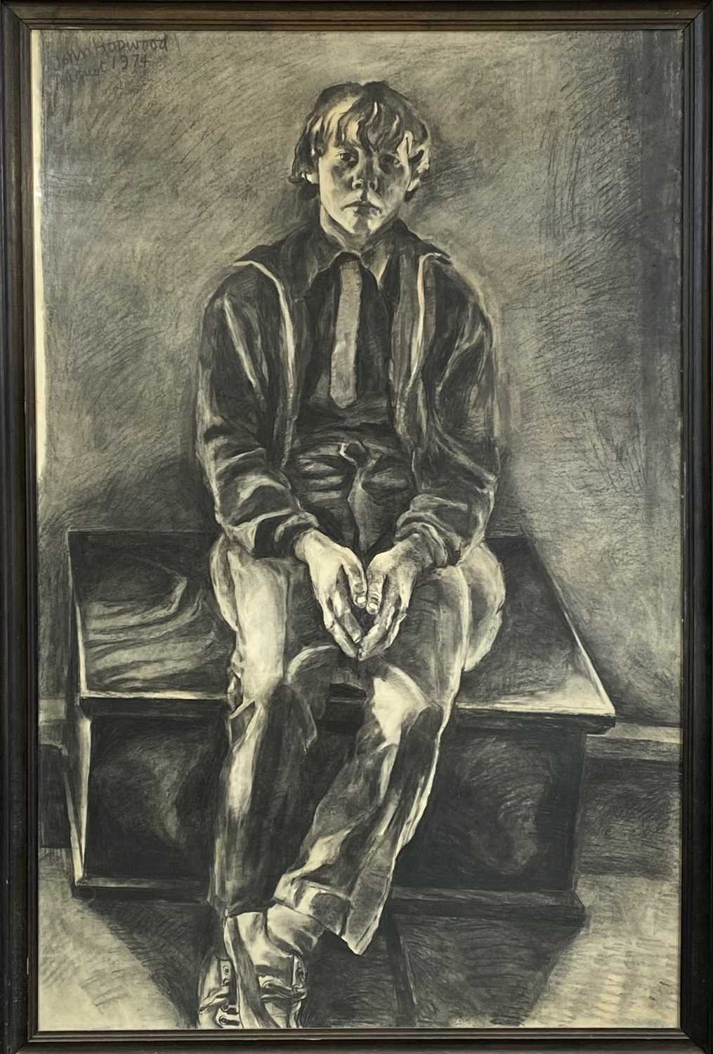 John HOPWOOD (1942-2015)Seated Boy JesseCharcoalSigned and dated August 1974151 x 98cm