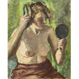 Garlick BARNES (1891-1987)A Portrait of a Nude Woman Holding a Handmirror Oil on canvas Signed51 x