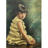 Garlick BARNES (1891-1987)Portrait of a Girl in a Yellow DressOil on canvas Signed Inscribed 'No.2