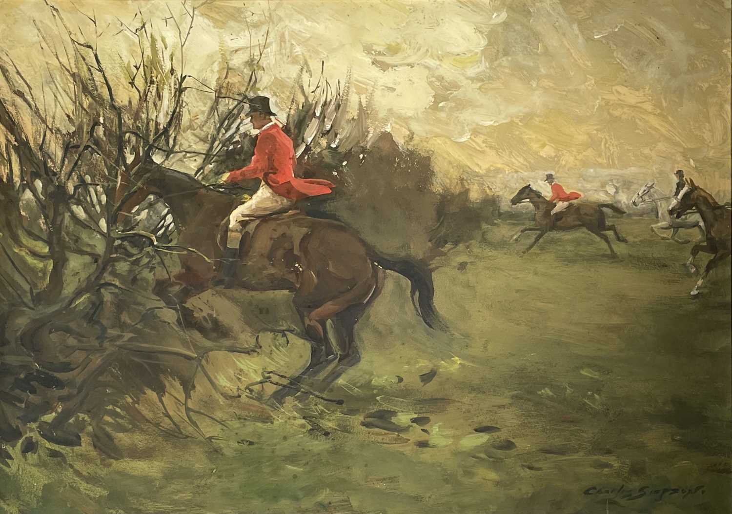 Charles Walter SIMPSON (1885-1971)Hunting SceneGouache on board Signed54 x 77cmCondition report: