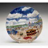 Simeon STAFFORD (1956)On the Beach - St Ives A painted plateSigned, dated and inscribed Diameter