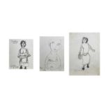 Julian DYSON (1936-2003) Three drawings: Woman with handbag, charcoal drawing signed and dated 06/00