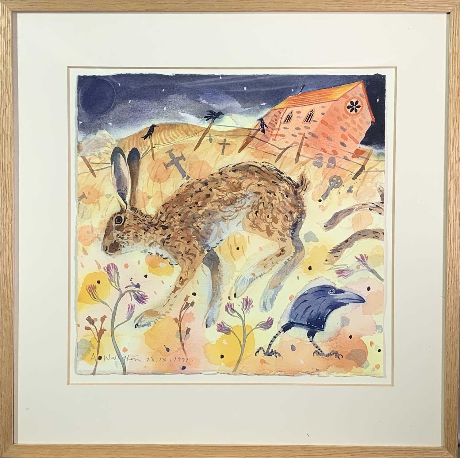 Andrew WADDINGTON (1960)Hare Watercolour Signed and dated 199138 x 38cm - Image 2 of 2