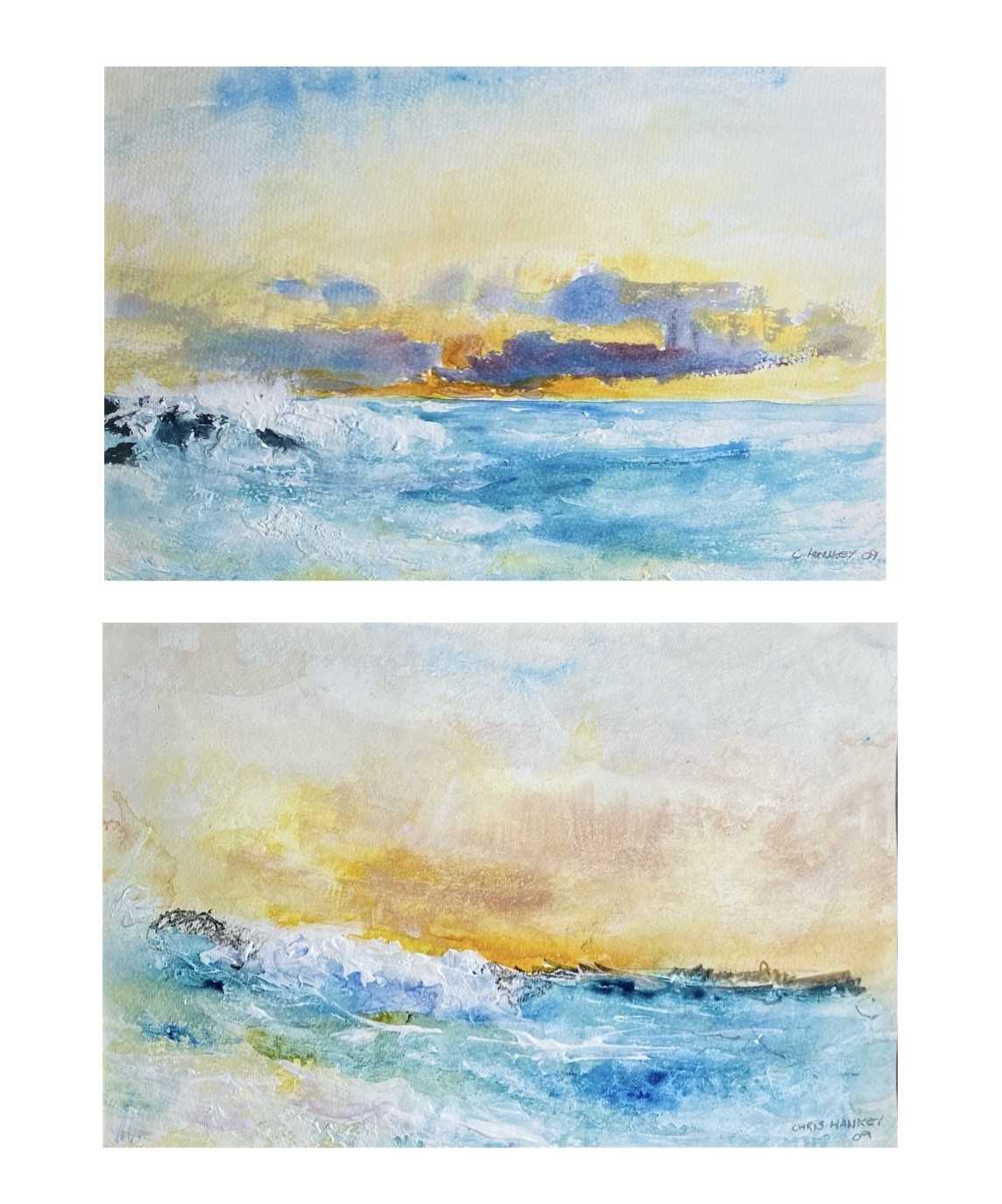 Chris HANKEY (1963)Sunset Seascapes Two mixed media works Each signed and dated '09Each 22 x 33cm