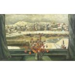 Eileen IZARDWinter, St Ives Harbour Through the WindowOil on canvas Signed 36 x 56cm