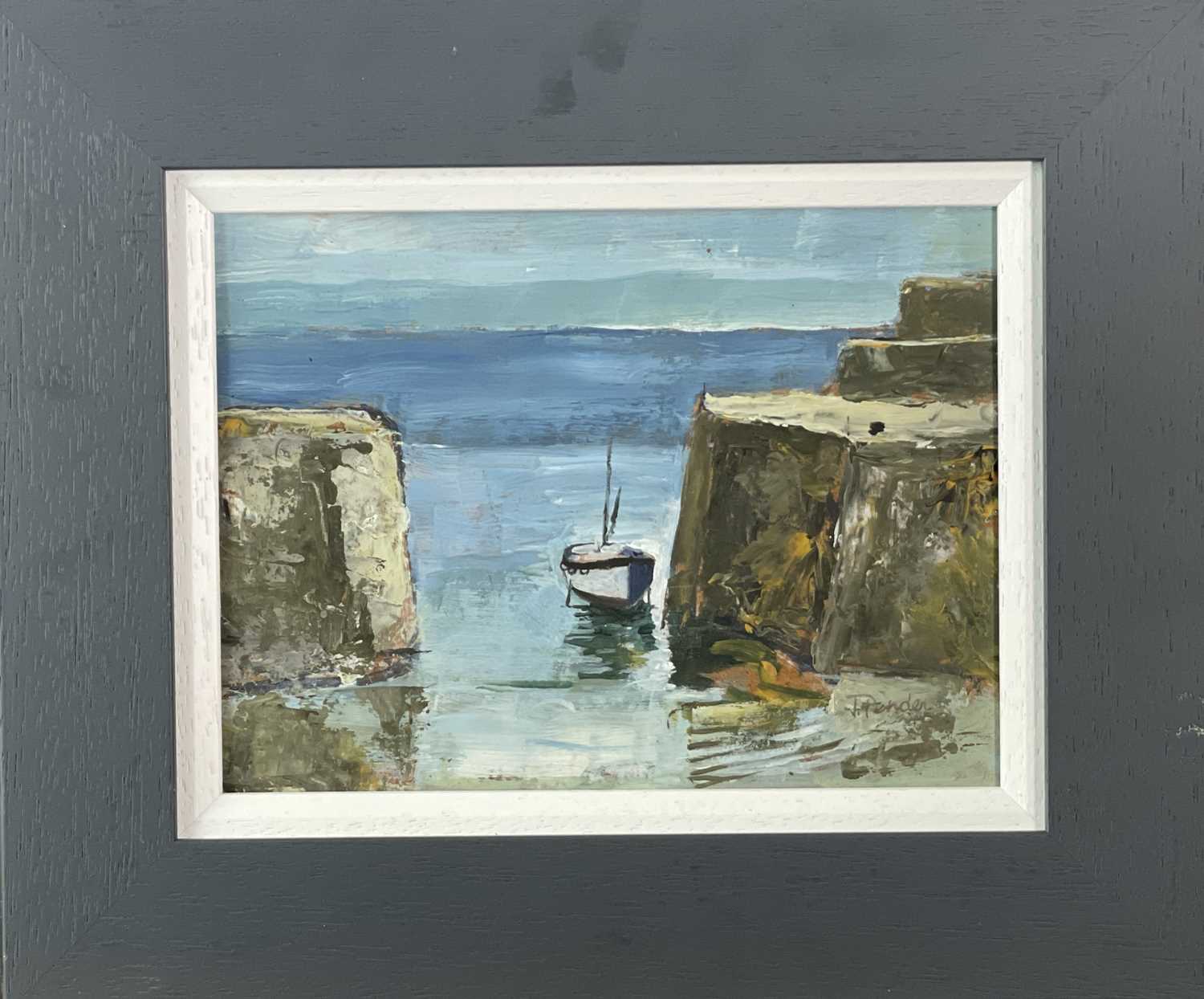 Jack PENDER (1918-1998)Two Quays and BoatOil on boardSigned Further signed, inscribed and dated ' - Image 3 of 4