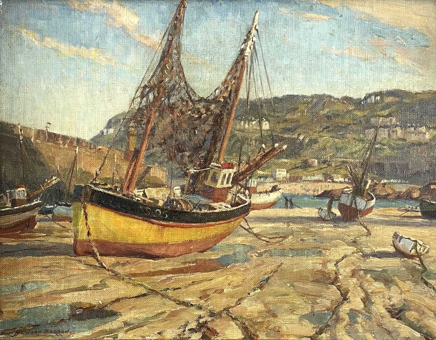 Howard BARRON (1900-1991)Drying Nets - St Ives, Cornwall Oil on canvas laid onto panel Signed - Image 4 of 4