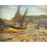 Howard BARRON (1900-1991)Drying Nets - St Ives, Cornwall Oil on canvas laid onto panel Signed