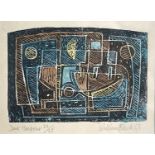 William BLACK (20th Century British)Dark HarbourWoodblock and watercolour Signed, inscribed and