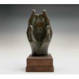 Alec WILES (1924)Hands Cold cast bronze sculpture Signed Height 34cm including wooden base