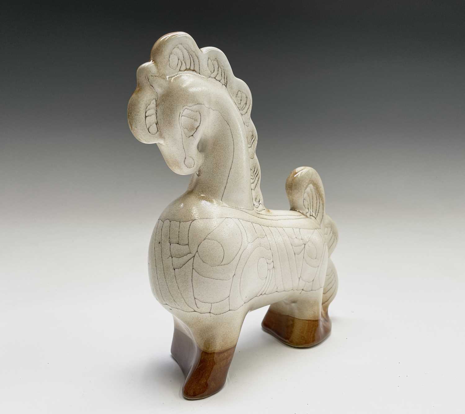 A cream Newlyn Pottery horse in Medallion pattern, height 24.5cm.Condition report: Repair to tail - Image 9 of 10