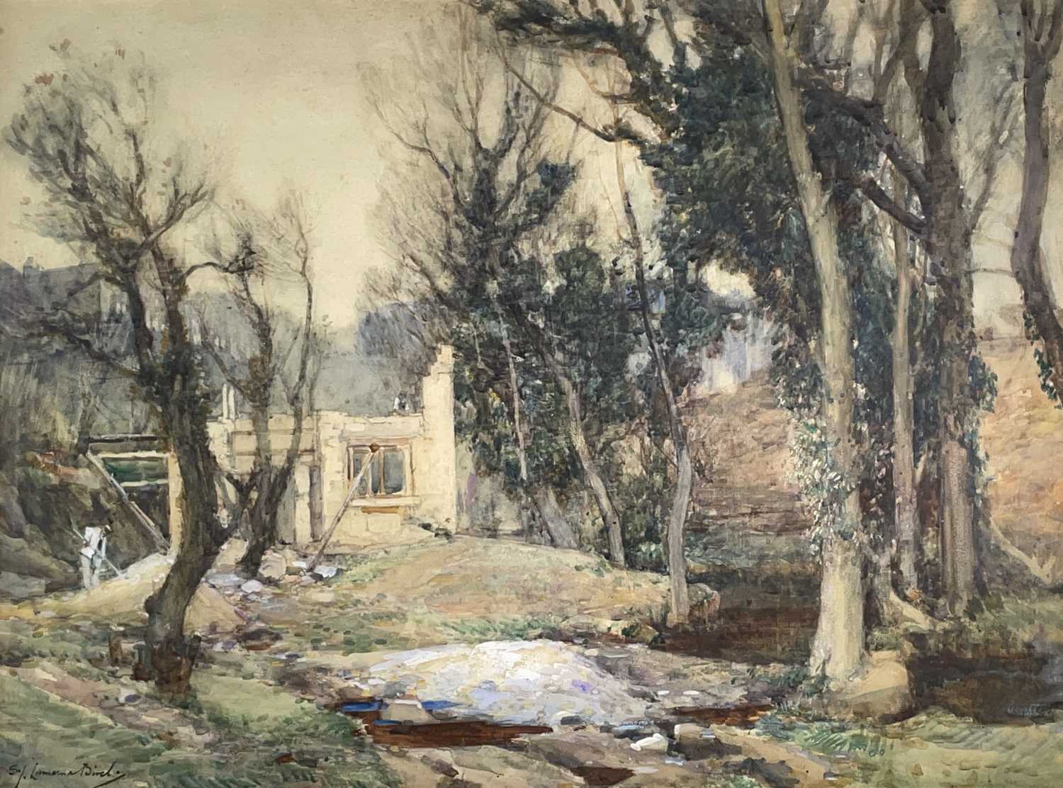 Samuel John Lamorna BIRCH (1869-1955) Building in the valley, Lamorna Watercolour Signed and to