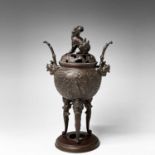 A Japanese bronze incense burner, 19th century, height 32cm.Condition report: There are holes on the